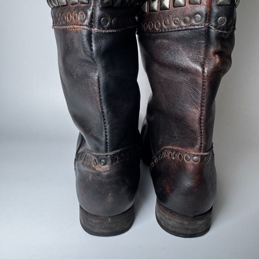 Free People Brown Leather Boots Womens EU 37 Tall Studded Portugal Decorative - Picture 9 of 15